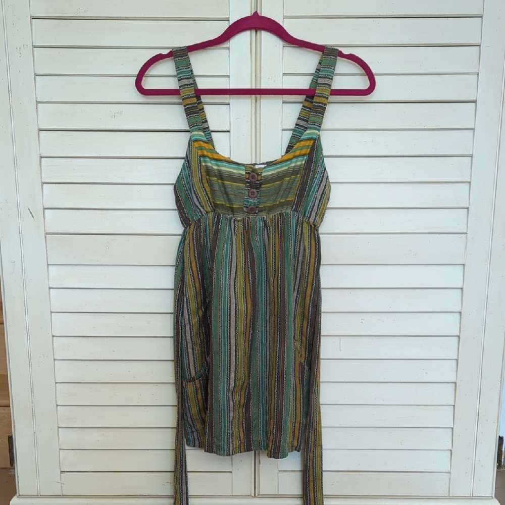 O'Neill Green and Brown Pleated Sleeveless Tunic